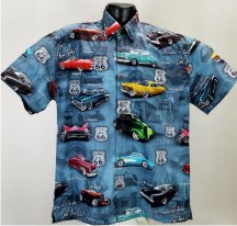 Route 66 Classic Car Hawaiian Shirt- Made in USA- 100% Cotton